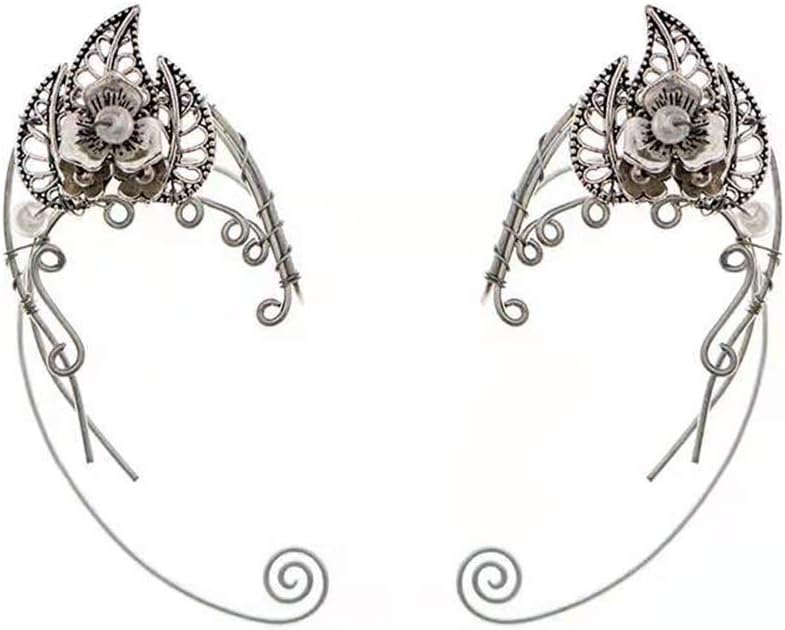 Yolmina Elven Ear Cuffs for Women, Handmade Elf Fairy Earrings Cuff Wrap Clip-on Filigree Earrings for Fantasy Fairy Halloween Costume, Cosplay, Wedding, Handcraft (Silver) - Image 1